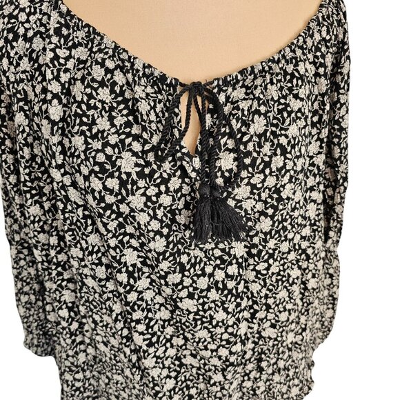 Denim & Supply Ralph Lauren Black and White Floral Blouse Sz S - Picture 2 of 6